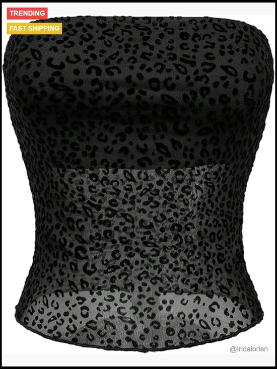 Tops - Leopard Mesh Strapless Tube Top Crop Bandeau Night Out